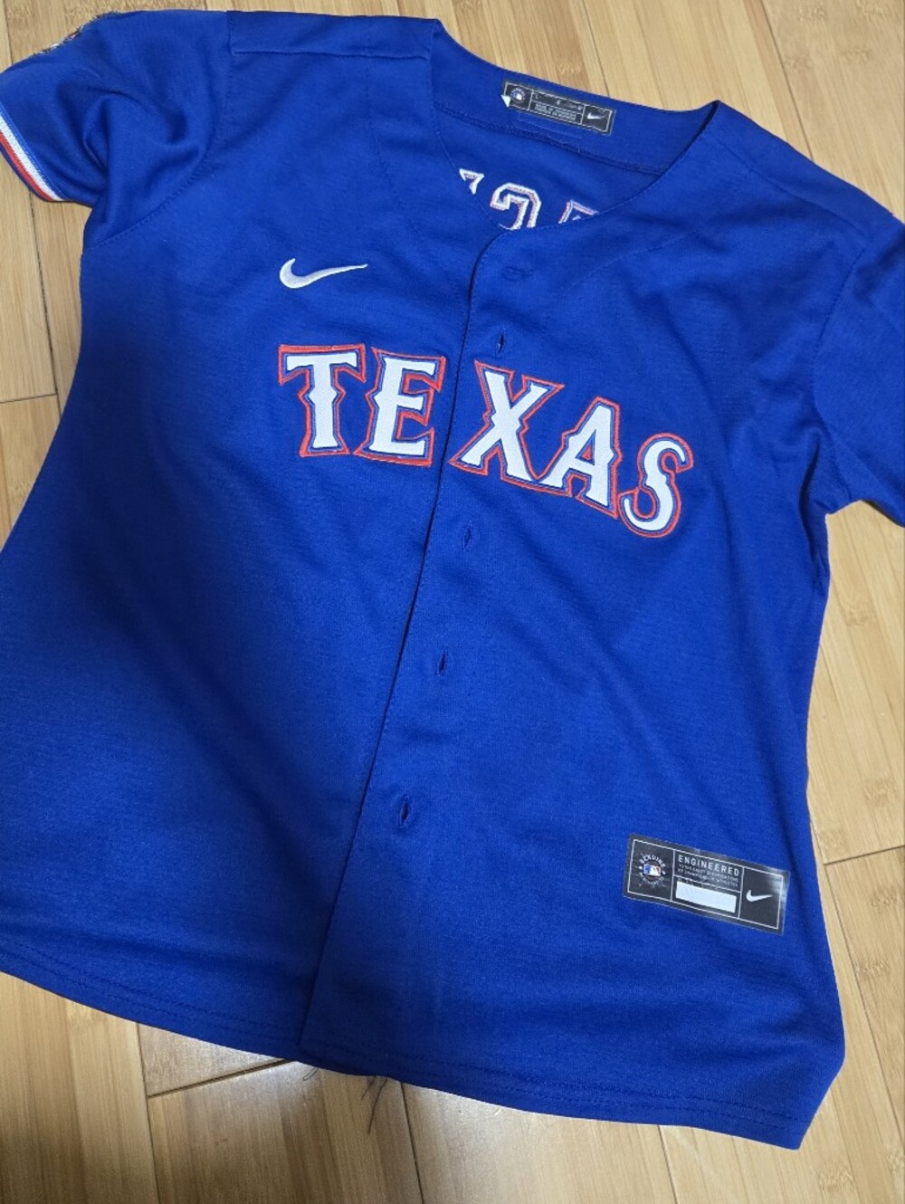 Nike Kids Blue Texas Rangers Baseball Jersey with Red & White Trim